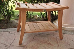 Grade-A Teak Wood Elite Shower Bench Stool Shelf Spa Bath Outdoor Garden Patio